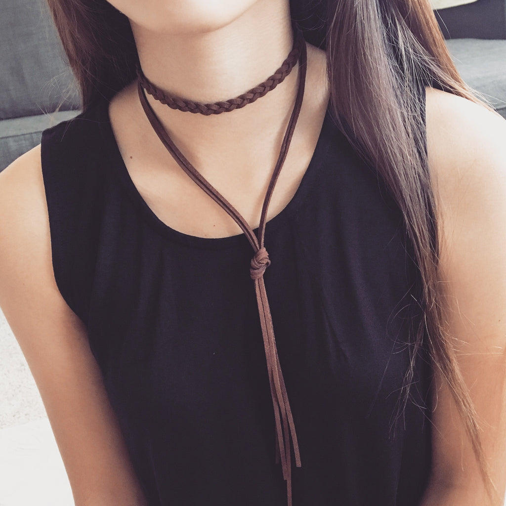 Braided layer choker necklace