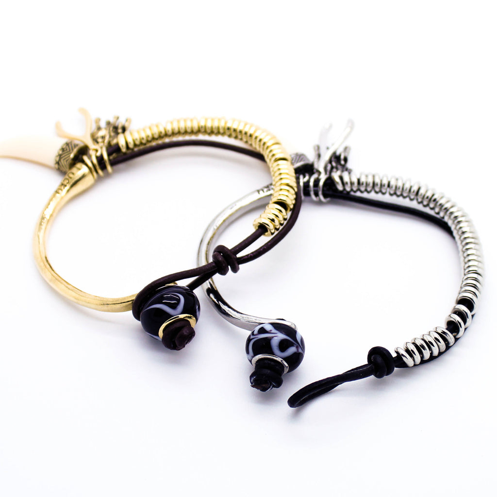 Elephant leather charm bracelet