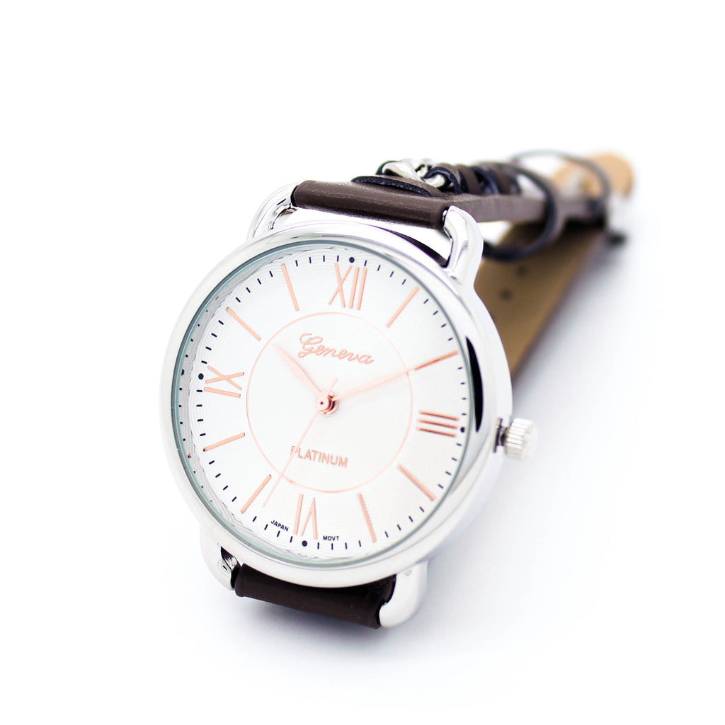 Chain leather strap watch