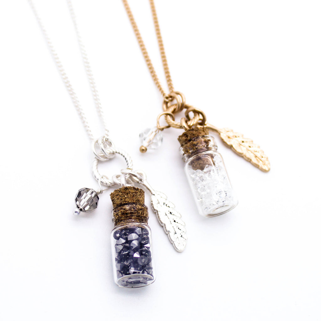 Feather glass bottle long necklace