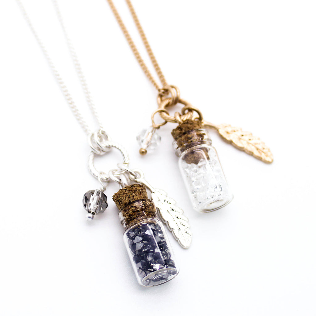 Feather glass bottle long necklace