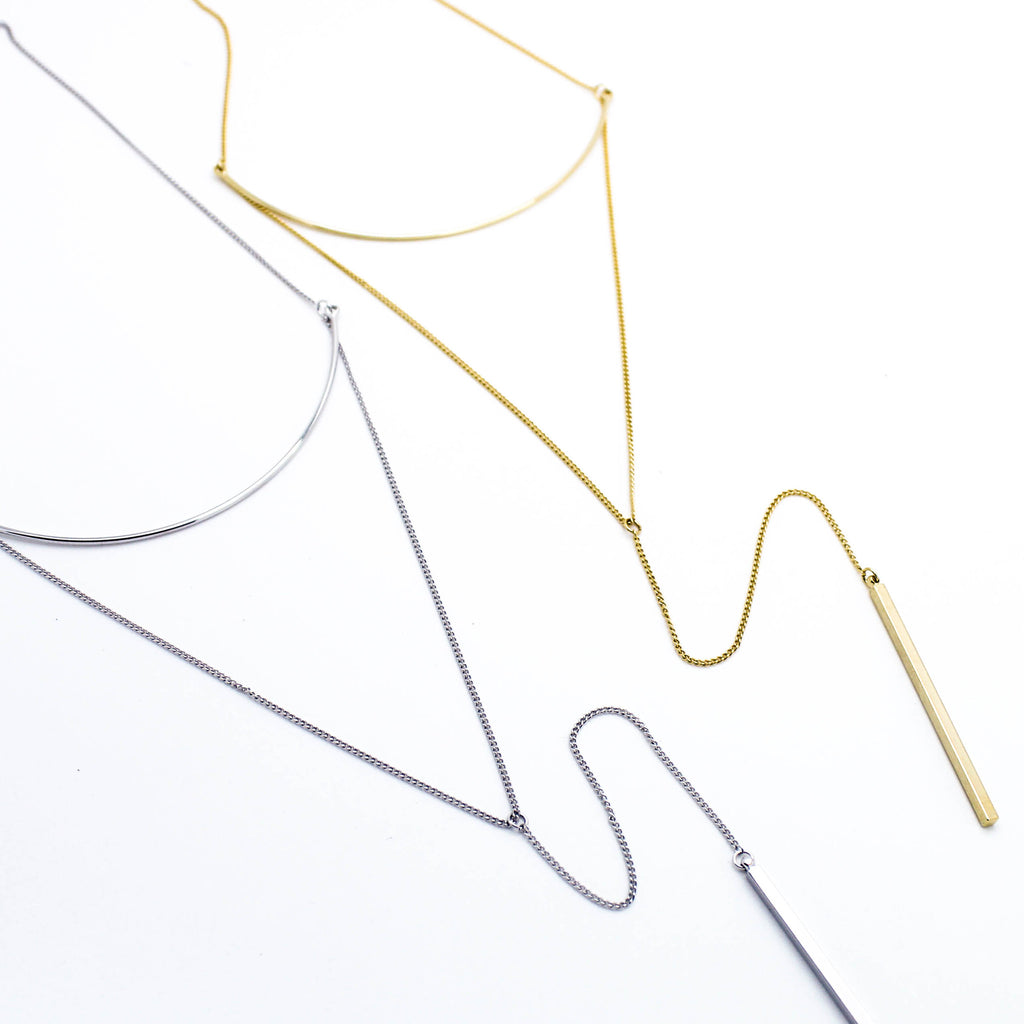 Curved bar Y-layer necklace