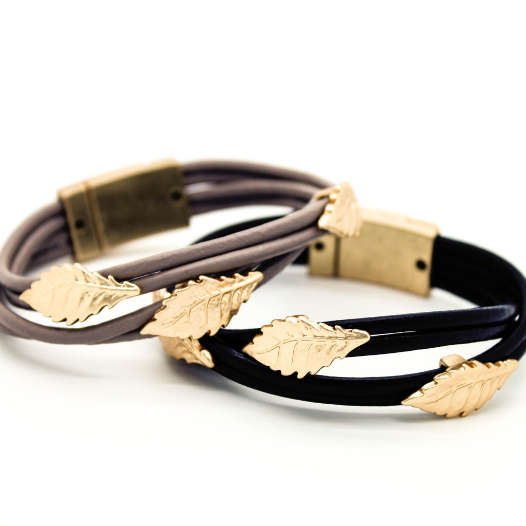 Leaf leather bracelet