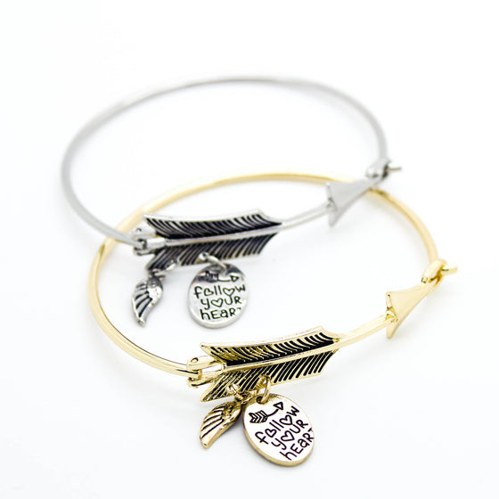 Arrow feather bangle bracelet