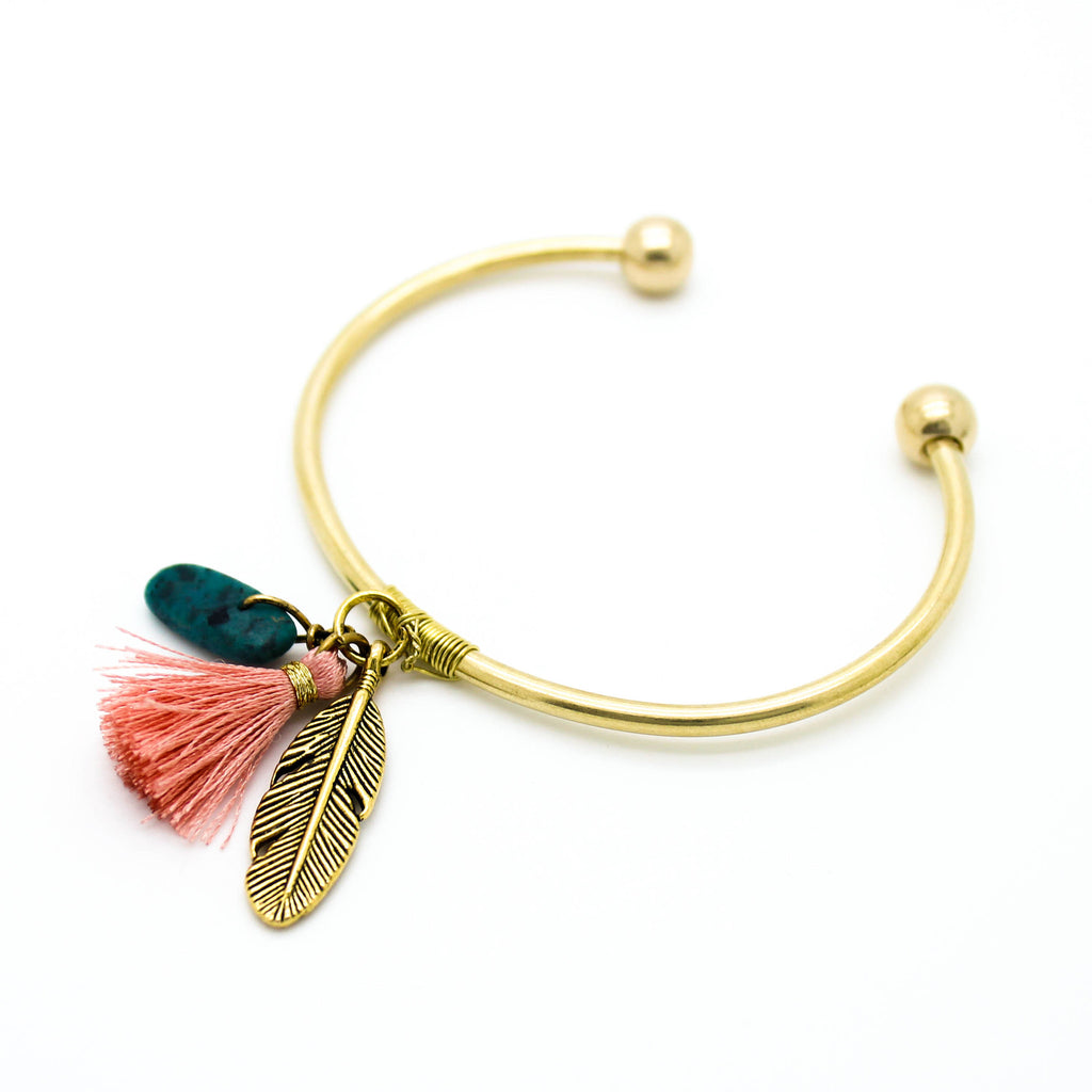 Feather tassel bangle bracelet