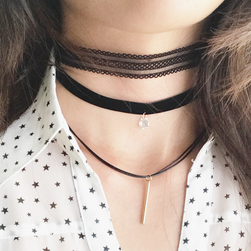 Lace charm choker necklace set