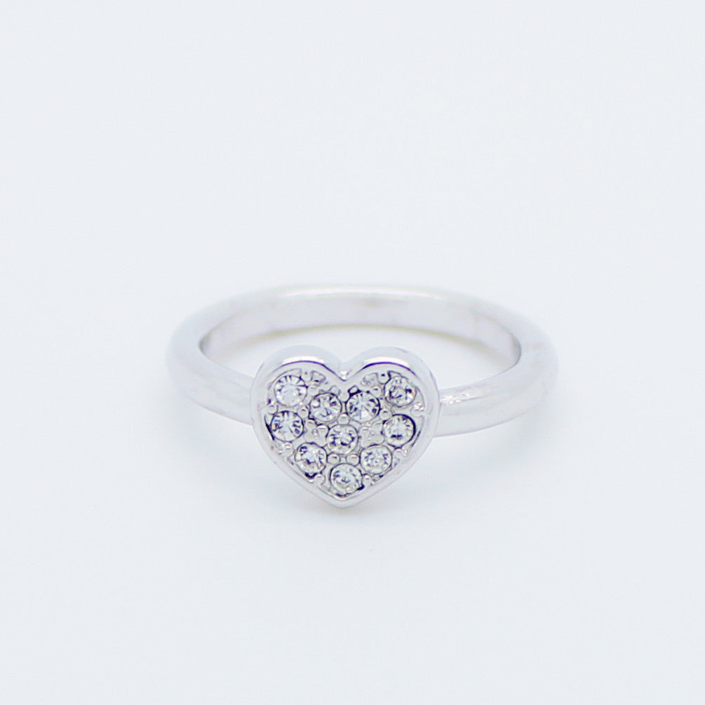 Heart with rhinestones knuckle, midi ring