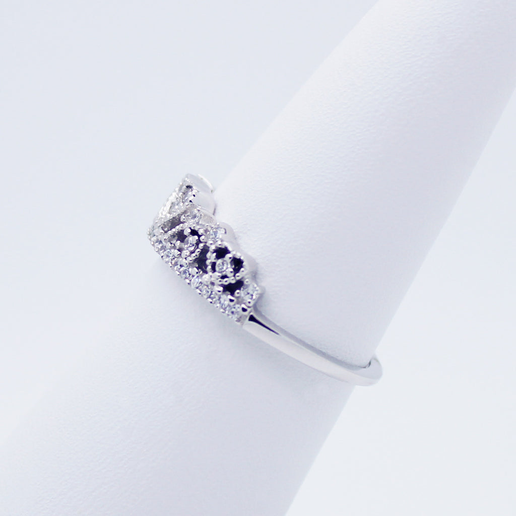 Heart crown sterling silver ring