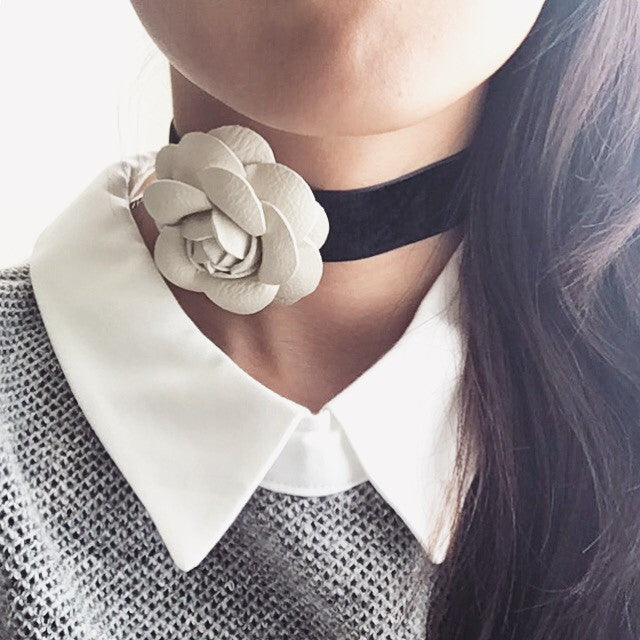 Black Enamel Flower Choker Necklace – Olivia Divine