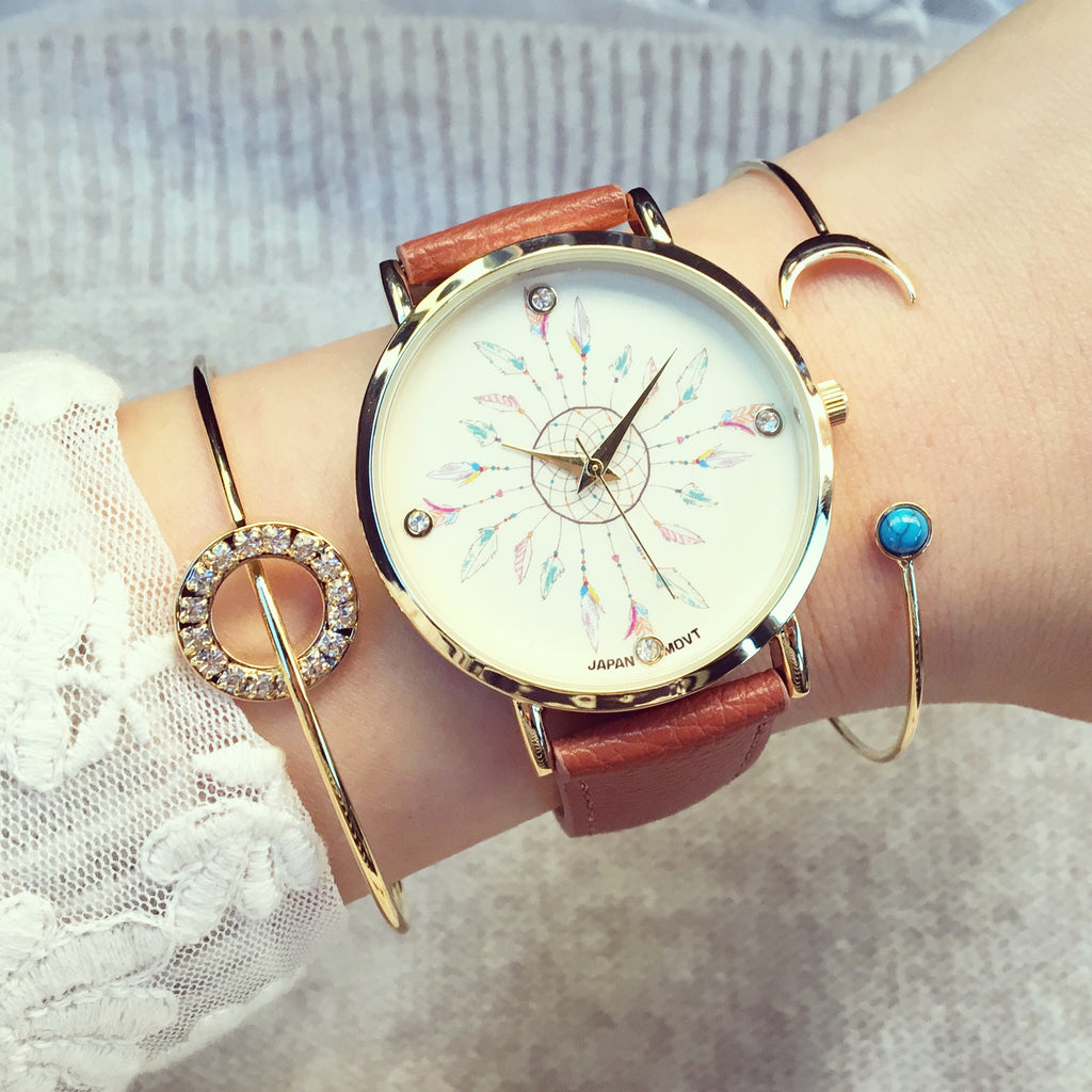 Crescent moon stone bangle bracelet