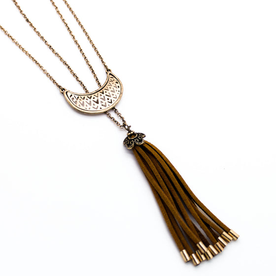 Half moon tassel long necklace