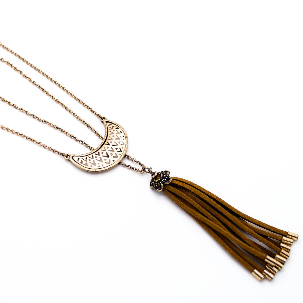 Half moon tassel long necklace