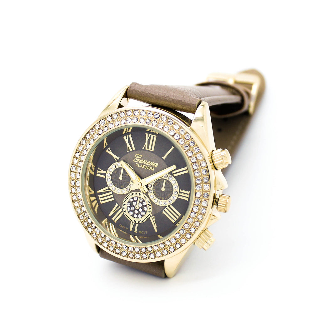 Crystal bezel strap watch (4 colors)