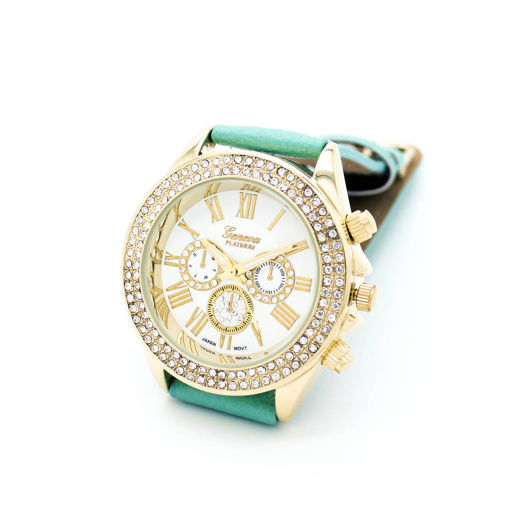Crystal bezel strap watch (4 colors)