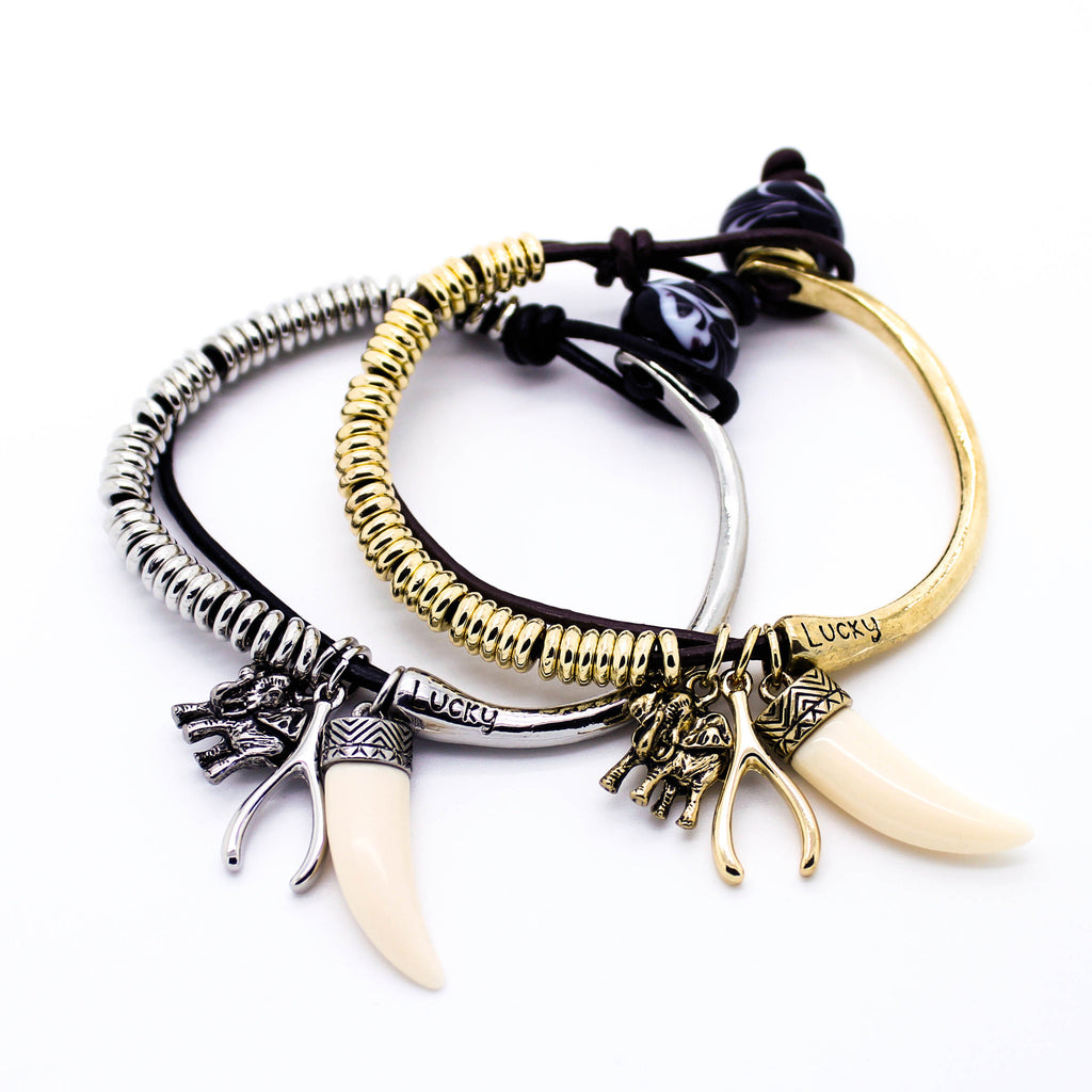 Elephant leather charm bracelet