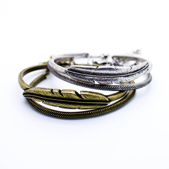 Feather bangle bracelet set