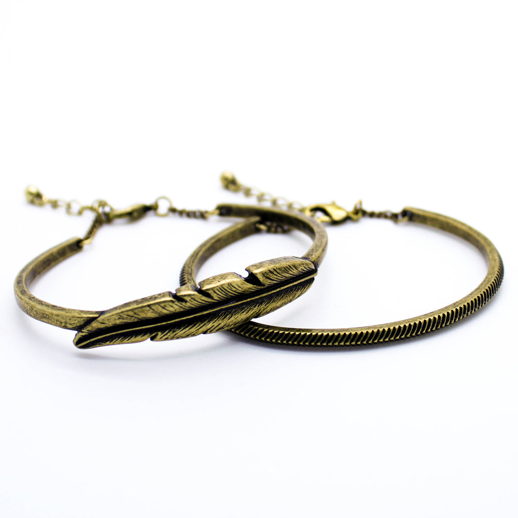 Feather bangle bracelet set