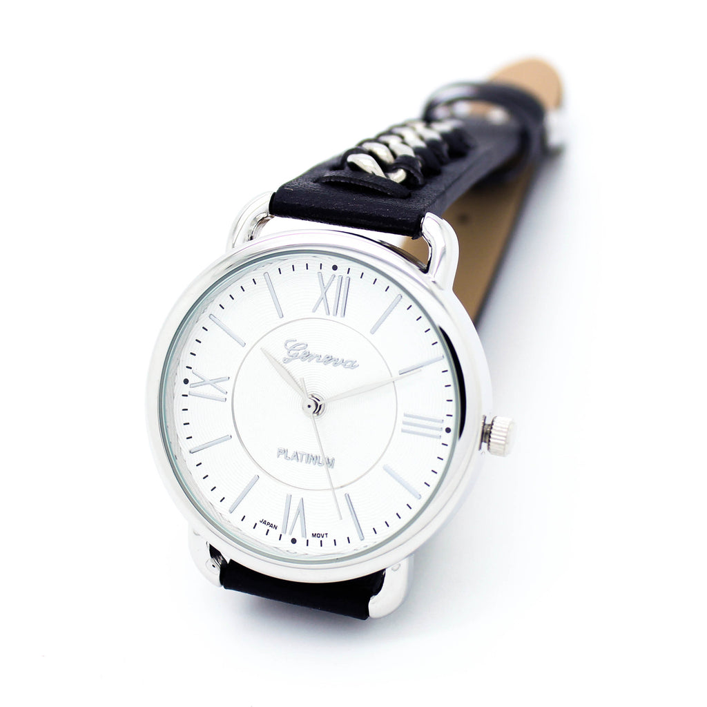 Chain leather strap watch