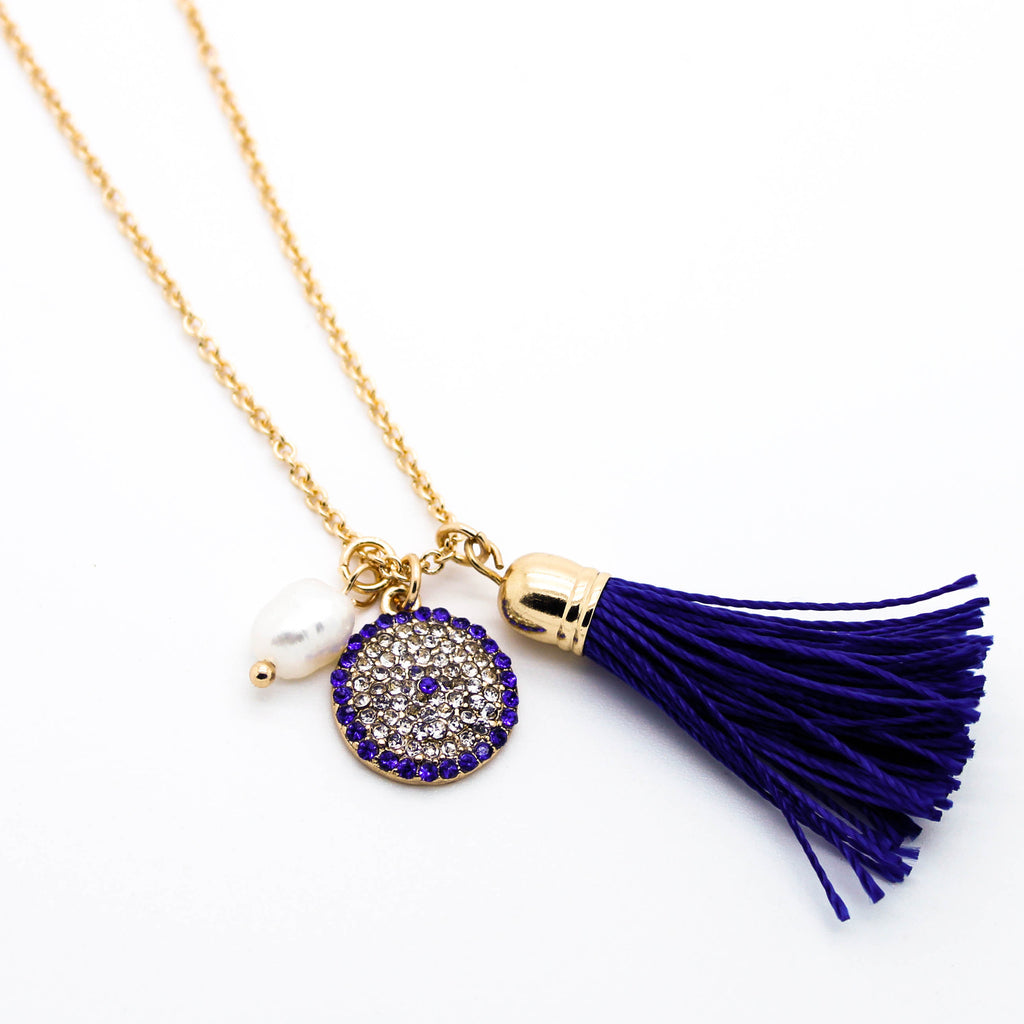 Eye tassel charm necklace