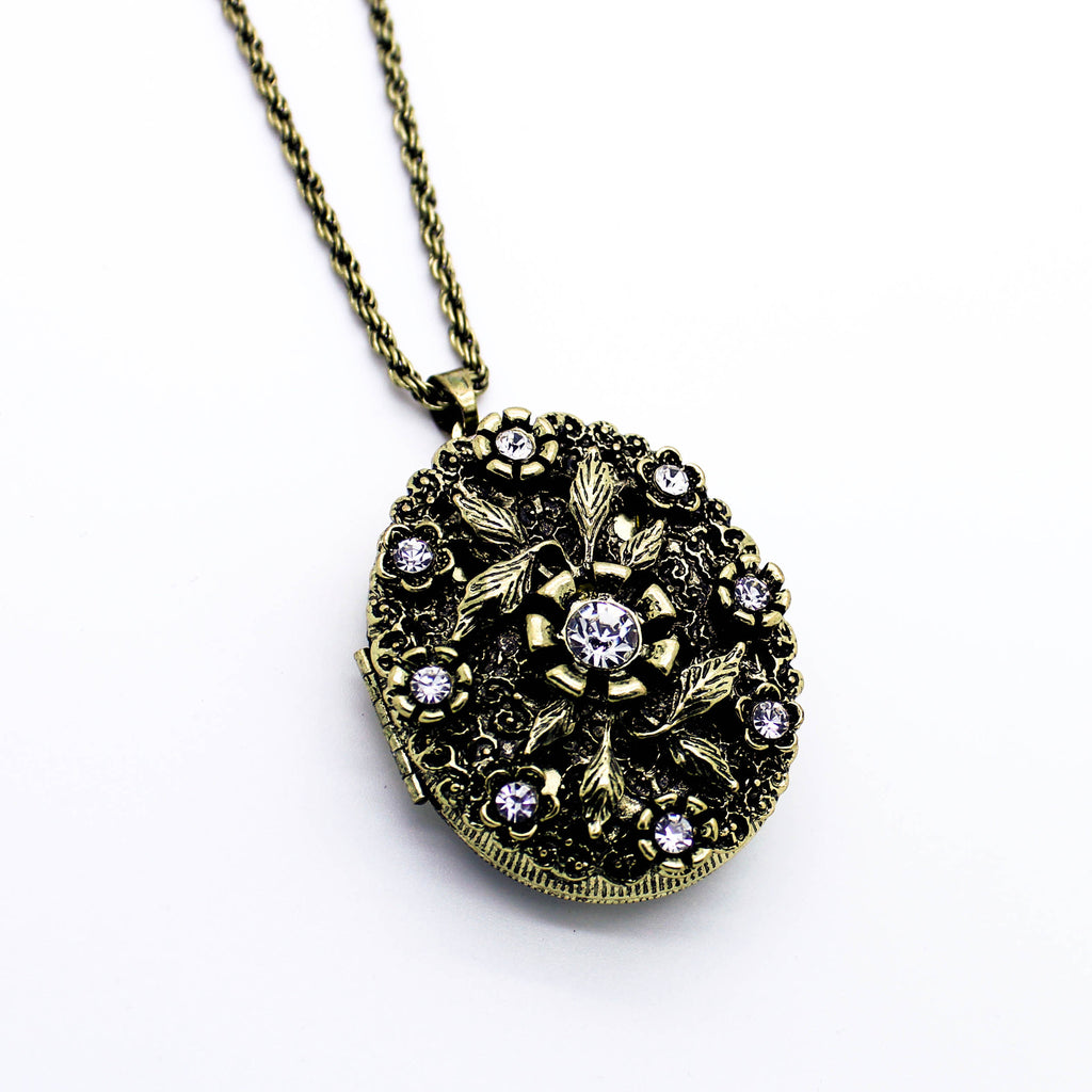 Flower locket long necklace