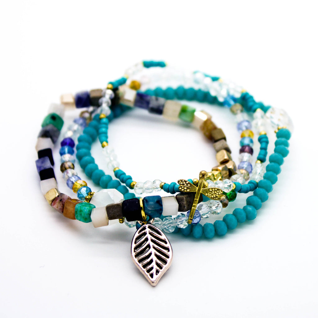 Leaf multi beaded bracelets set