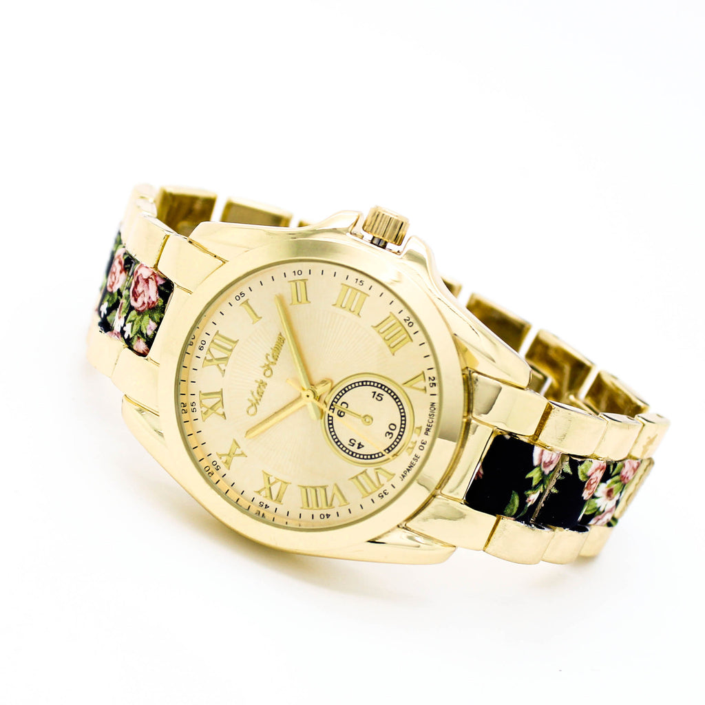 Flower print metal watch (2 colors)