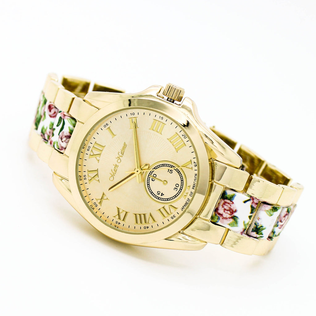 Flower print metal watch (2 colors)