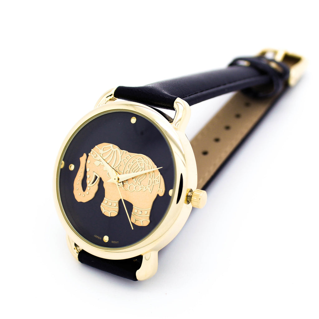 Gold elephant strap watch (3 colors)