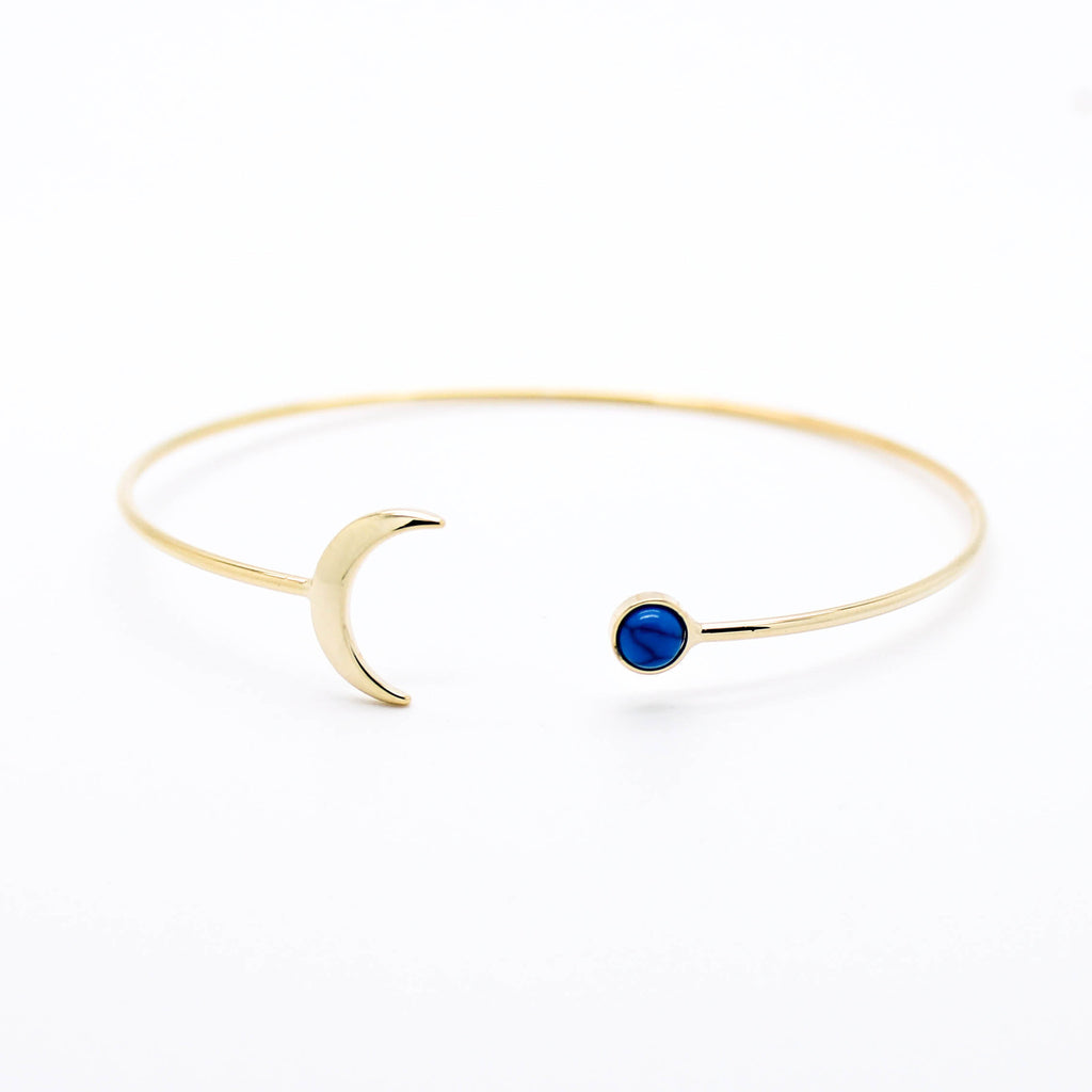 Crescent moon stone bangle bracelet