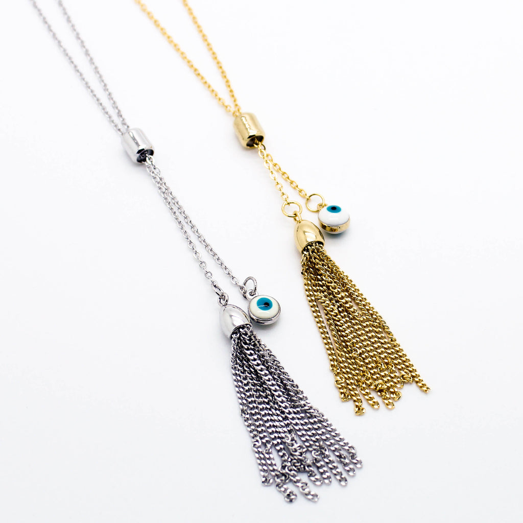 Eye tassel long necklace