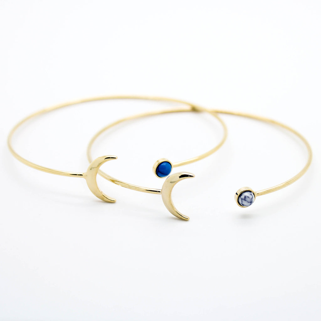 Crescent moon stone bangle bracelet