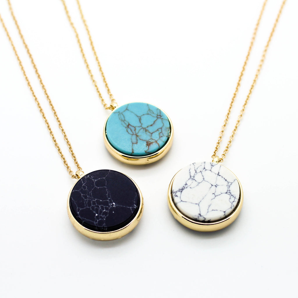 Marble round stone long neklace