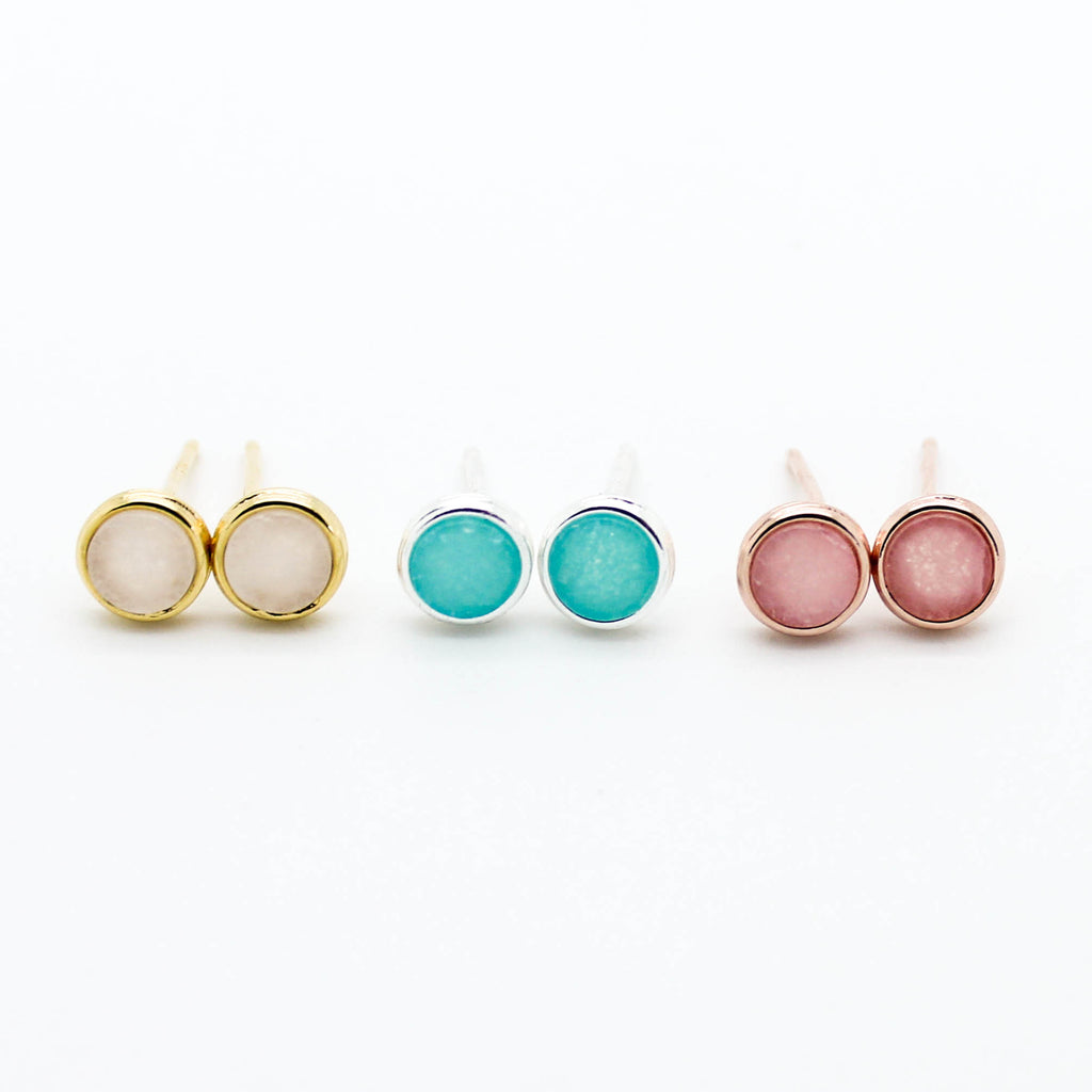 Mini round stone earrings