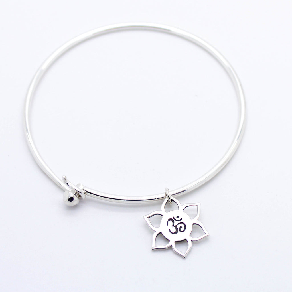 Om Lotus sterling silver bangle bracelet