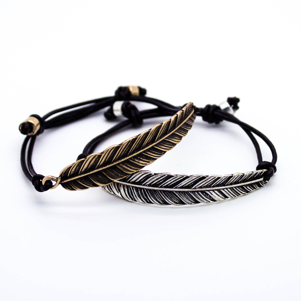 Feather leather bracelet