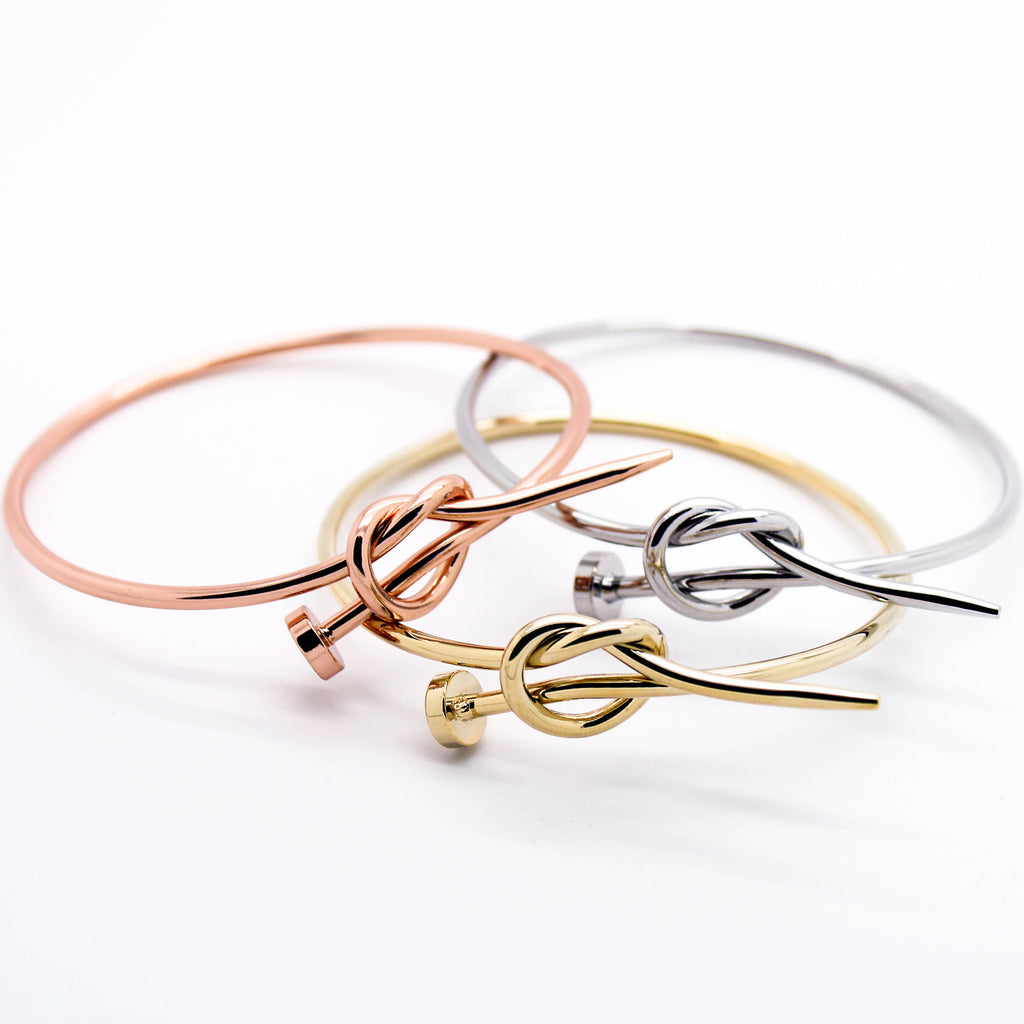 Nail heart knot bangle bracelet (3 colors)