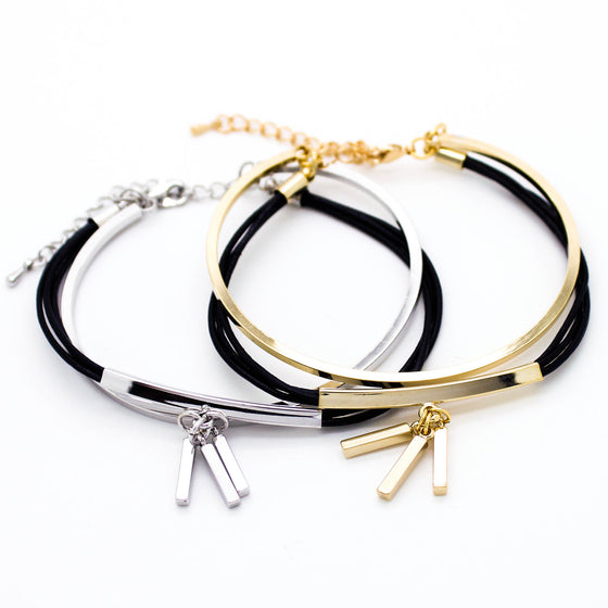 Bars charm leather bracelet (2 colors)