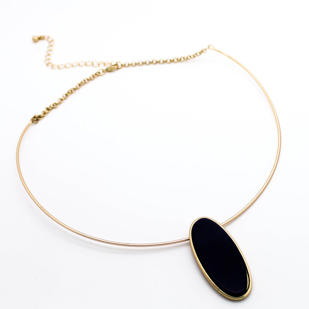 Oval stone collar necklace (3 colors)