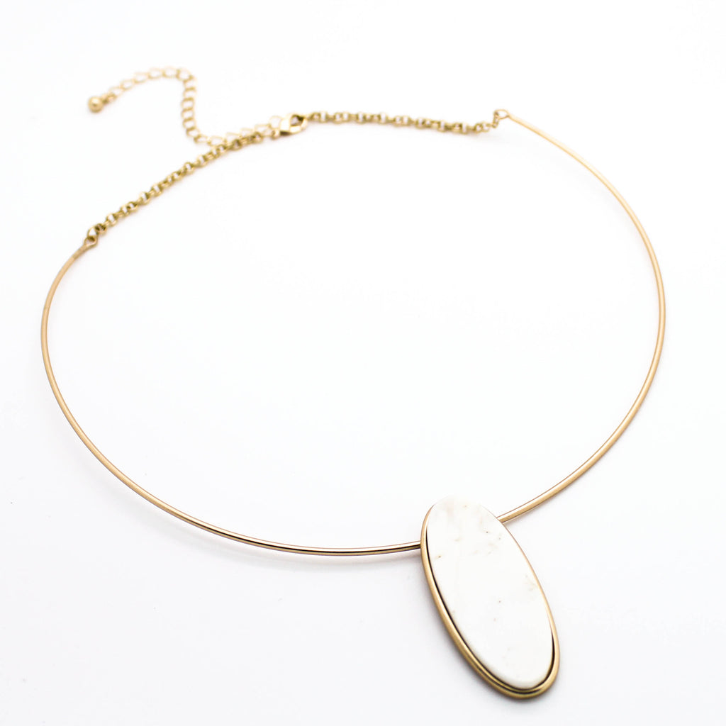 Oval stone collar necklace (3 colors)