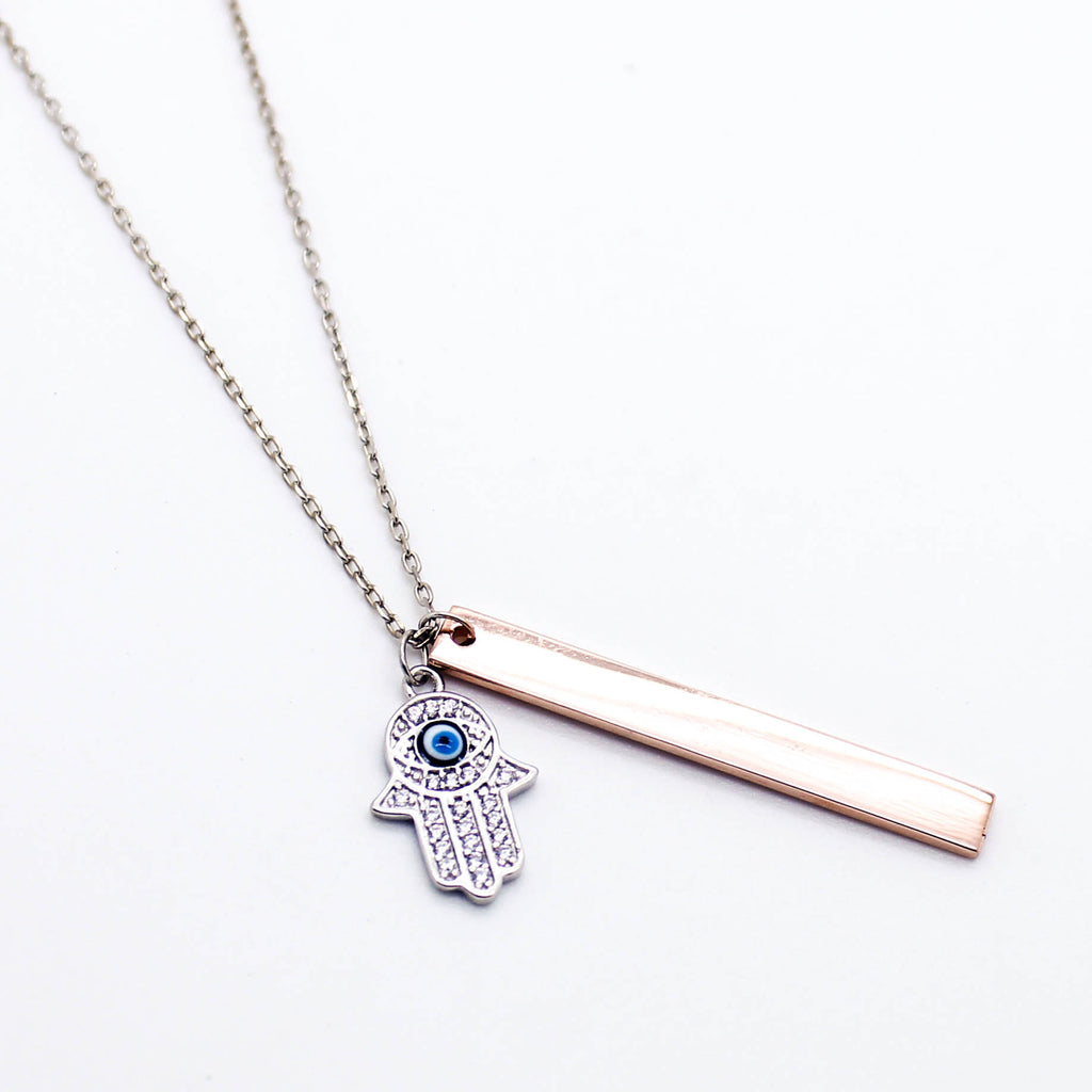 Hamsa bar sterling silver necklace