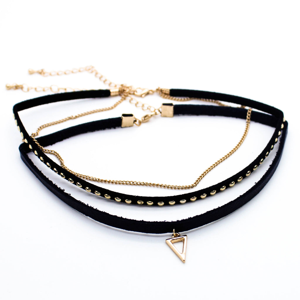 Triangle stud choker necklace set