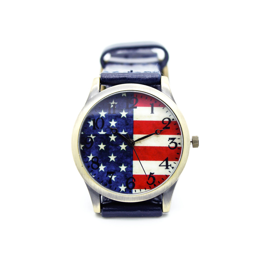 Stars and stripes leather watch