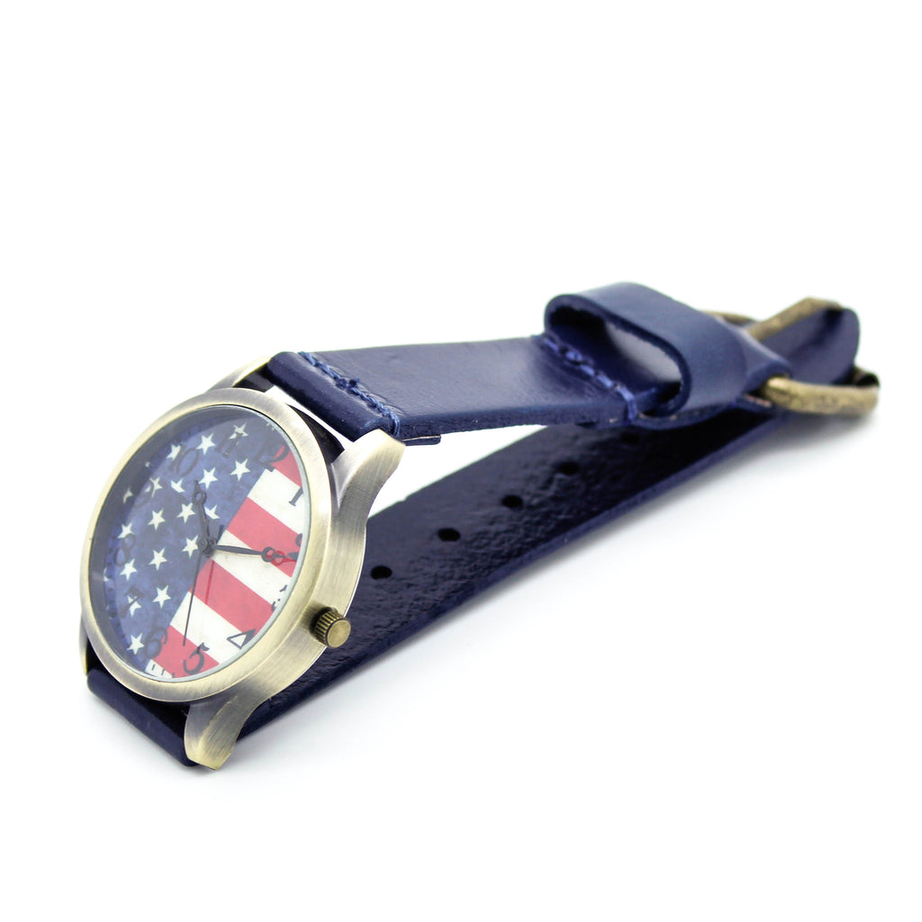 Stars and stripes leather watch