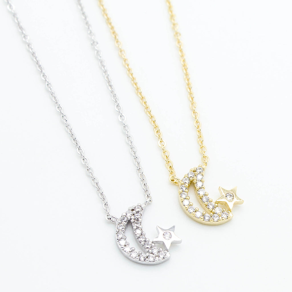 Crescent moon, star necklace