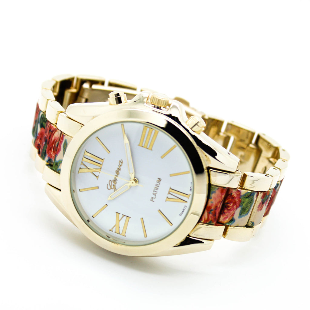 Flower print metal watch (2 colors)