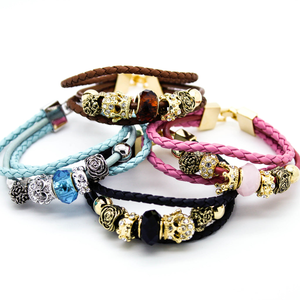 Glam charms leather bracelet