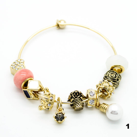 Glam charms wire bangle bracelet