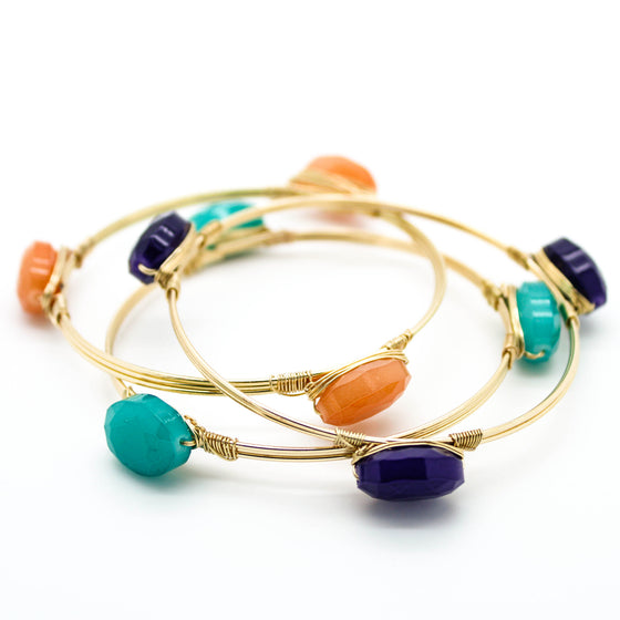 Stone wire bangle bracelet set