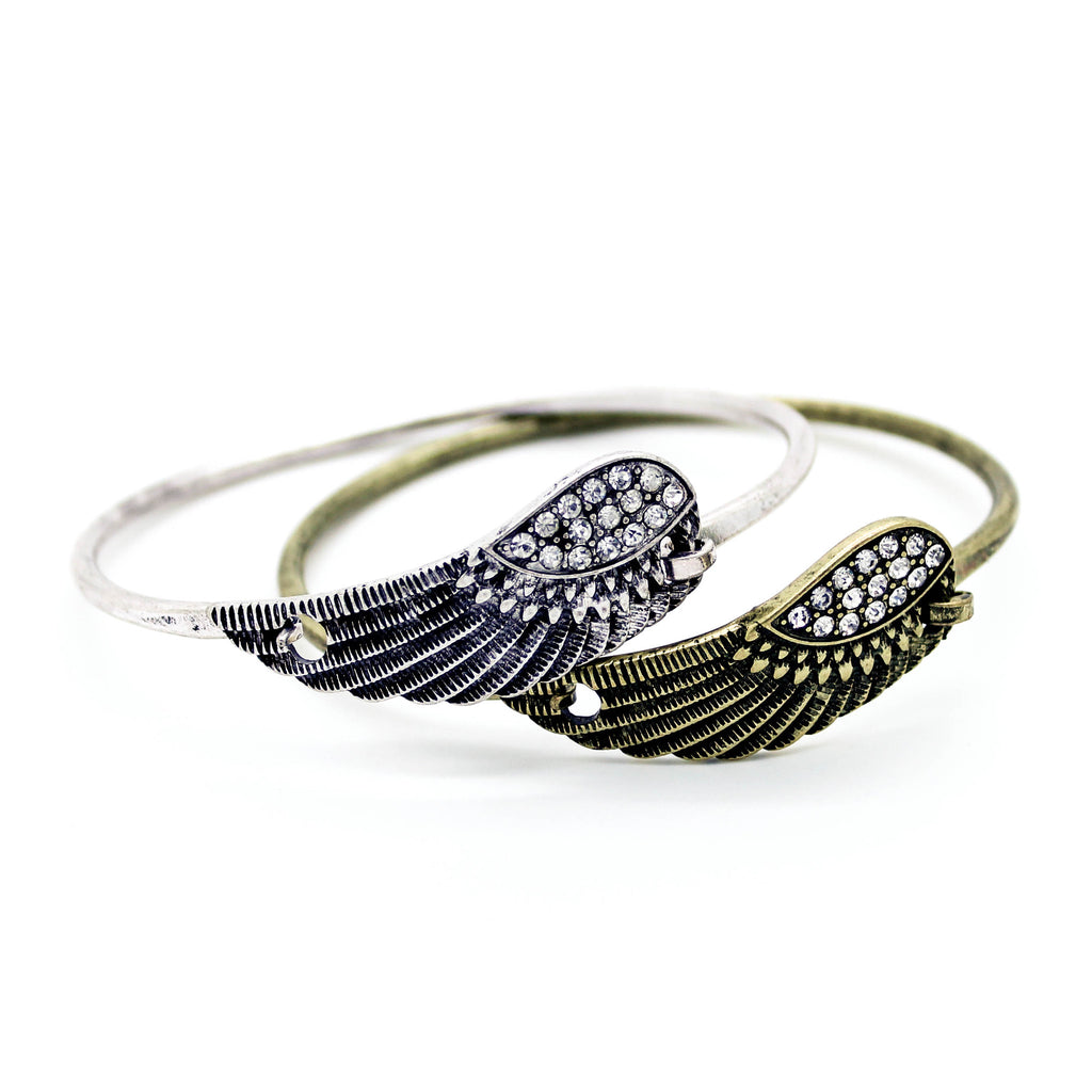 Feather crystal bangle bracelet