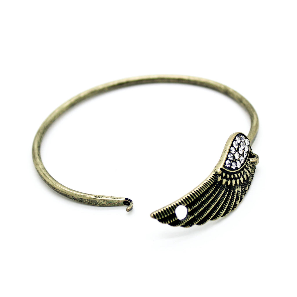 Feather crystal bangle bracelet
